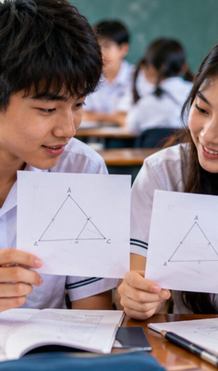 Đọc hình để nhận ra hai tam giác đang được xét