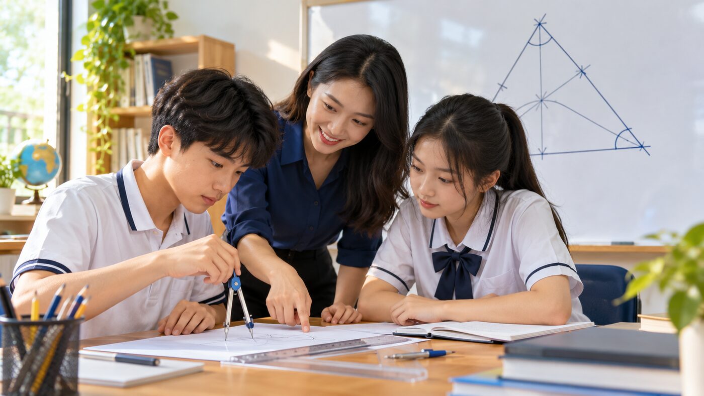 Buổi học hình học với giáo viên và học sinh THCS